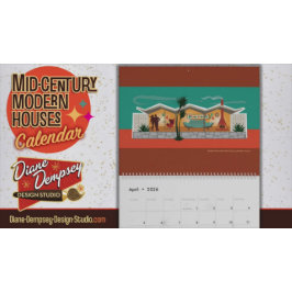Kalender met huizen in mid-century modern stijl - 