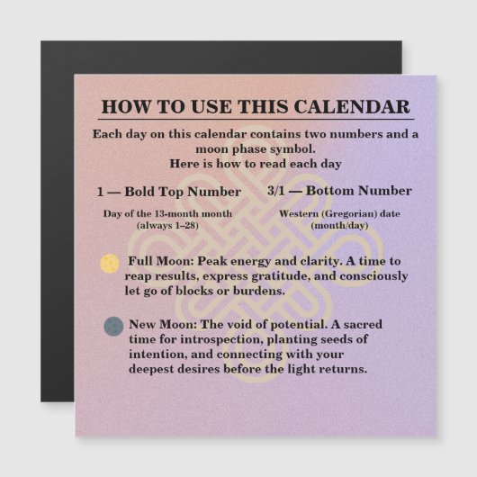 Kalender met instructies voor de maanfasen en de d (Voorkant / Achterkant)