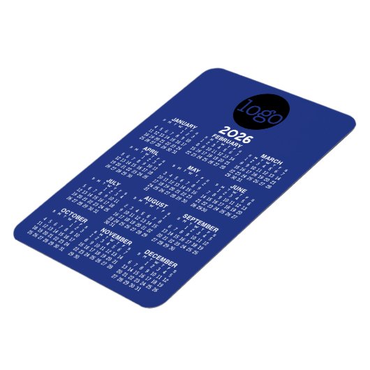 Kalender met Logo Basic Blue White Minimal Magneet (Linkerzijde)