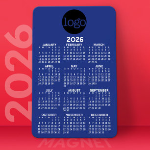Kalender met Logo Basic Blue White Minimal Magneet