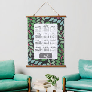 Kalender met Logo - Botanisch Blauw Groen Hangend Wandkleed