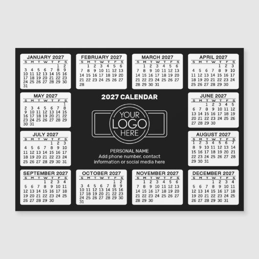 Kalender met logo Contact Info Zwart - Magneet (Voorkant)