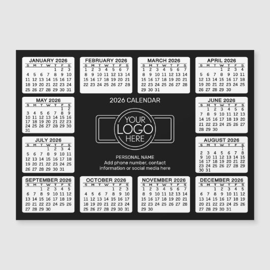 Kalender met logo Contact Info Zwart - Magneet (Voorkant)