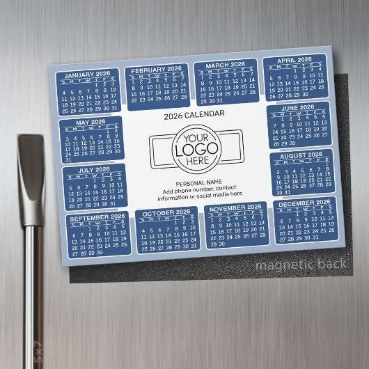 Kalender met logo Contactgegevens Blauwe magneet