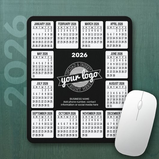 Kalender met logo Contactgegevens Zwart Wit Muismat
