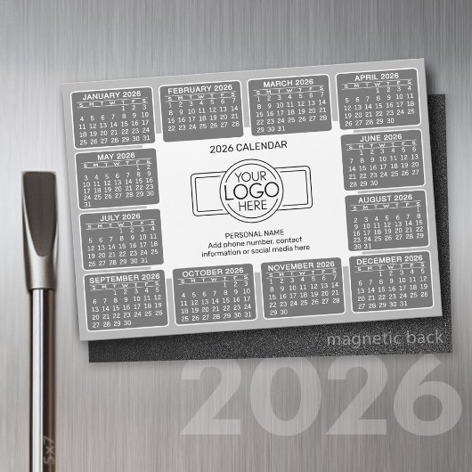 Kalender met logo Contactinformatie Grey Magnet