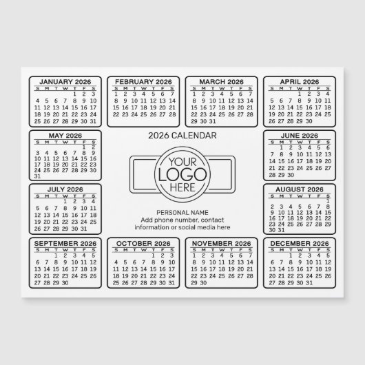 Kalender met logo Contactinformatie Magneet (Voorkant)