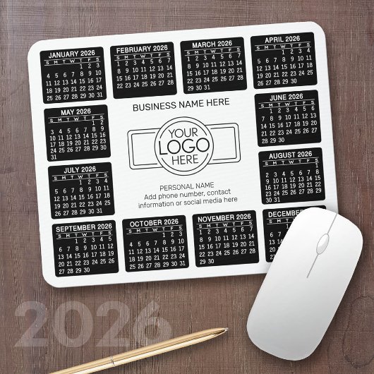 Kalender met logo Contactinformatie Magneet Muismat