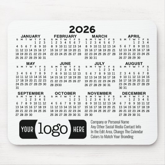 Kalender met logo, Contactinformatie Wit Muismat (Voorkant)
