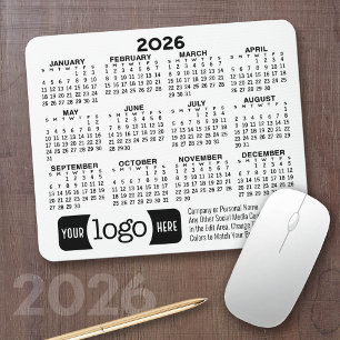 Kalender met logo, Contactinformatie Wit Muismat