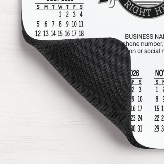 Kalender met logo, Contactinformatie Wit Muismat (Hoek)