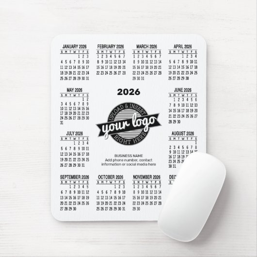 Kalender met logo, Contactinformatie Wit Muismat (Met muis)