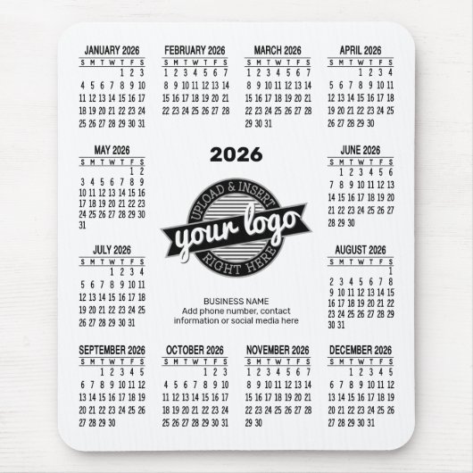 Kalender met logo, Contactinformatie Wit Muismat (Voorkant)