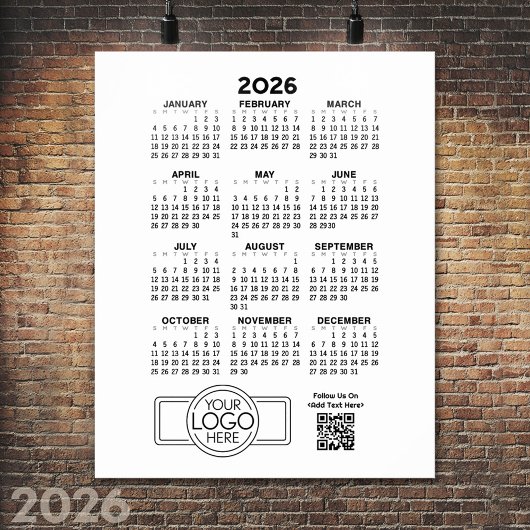 Kalender met Logo en QR-code - Zwart Wit Poster