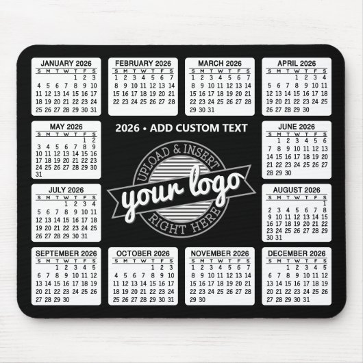 Kalender met logo en Tekst - Zwart en Wit Muismat (Voorkant)