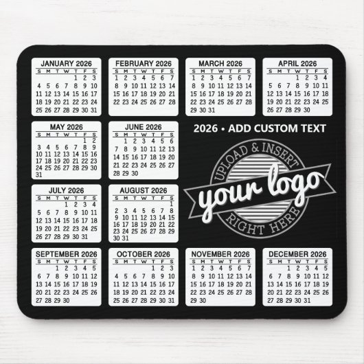 Kalender met logo en Tekst - Zwart en Wit Muismat (Voorkant)