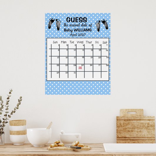 Kalender met vermoedelijke bevallingsdatum Baby vo Poster (Keuken)