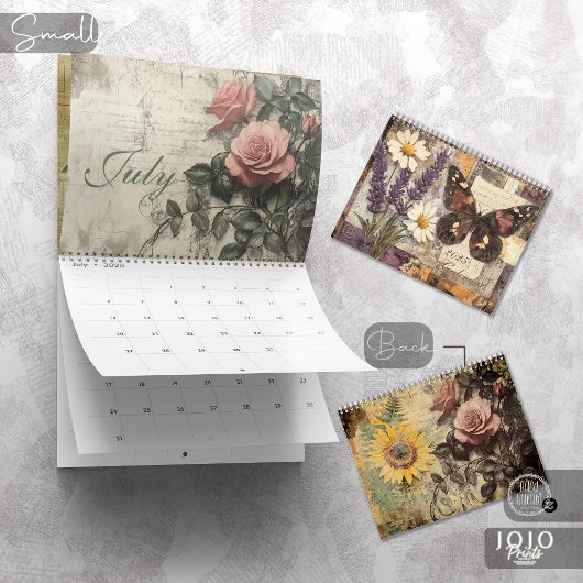 Kalender met vintage bloemen en vlinders
