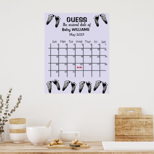 Kalender met voetafdrukken poster om de datum te g (Keuken)
