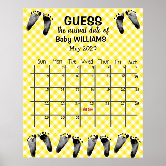 Kalender met voetafdrukken poster om de uitgereken (Voorkant)