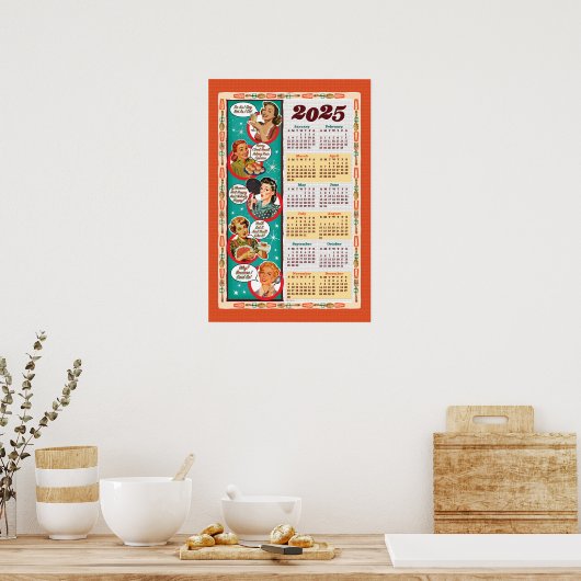 Kalender Mid-Century Retro Huisvrouw 2025 Poster (Keuken)