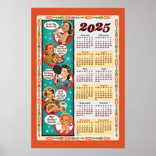 Kalender Mid-Century Retro Huisvrouw 2025 Poster (Voorkant)