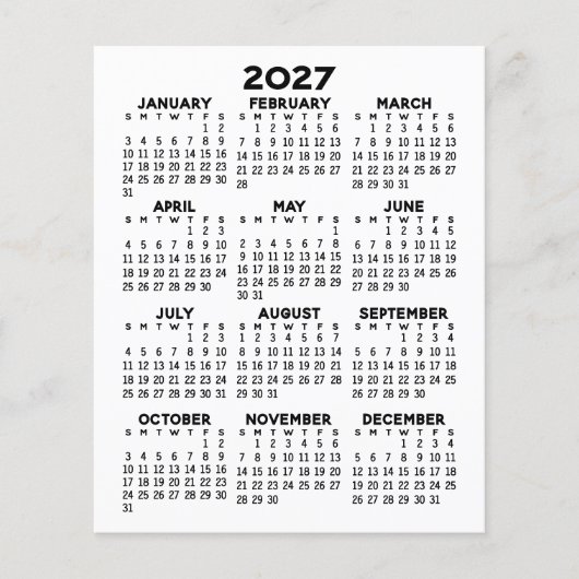 Kalender Mini Hele Jaar Overzicht Plat Vel Papier (Voorkant)
