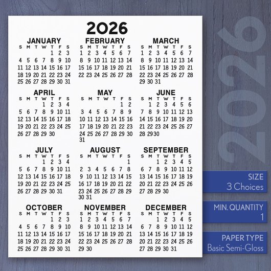 Kalender Mini Voljaar Uitzicht Flat Sheet Papier