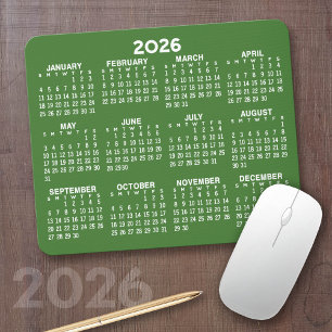 Kalender - modern groen en wit eenvoudig muismat