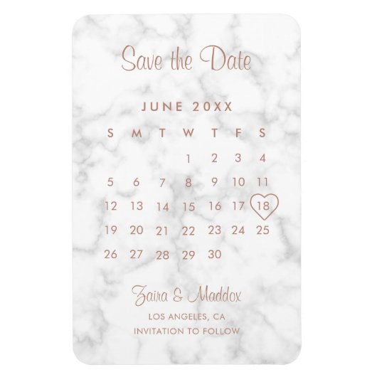 Kalender Modern Marmer Roze Goud Bewaar de Datum Magneet (Verticaal)