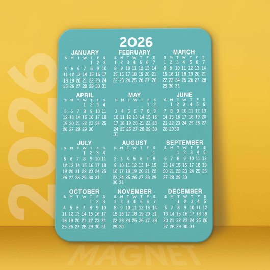 Kalender - Modern, minimaal Aqua en wit Magneet