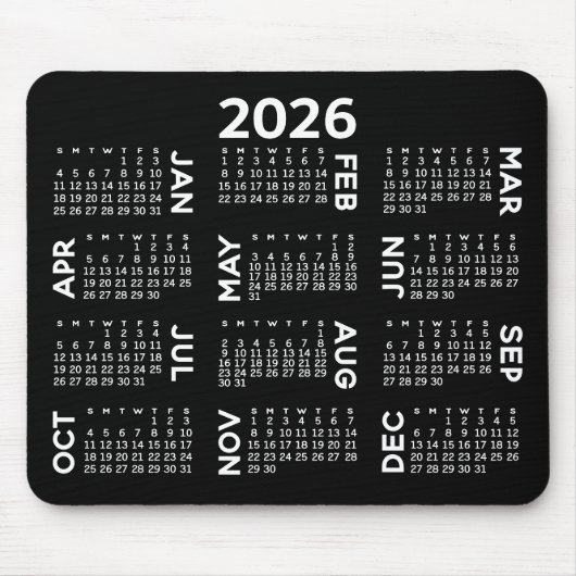 Kalender - modern zwart-wit eenvoudig muismat (Voorkant)
