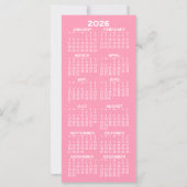 Kalender - Moderne Minimaal Lange Roze Witte Kaart (Voorkant)