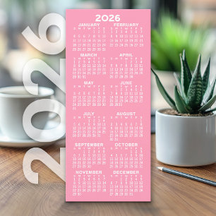 Kalender - Moderne Minimaal Lange Roze Witte Kaart