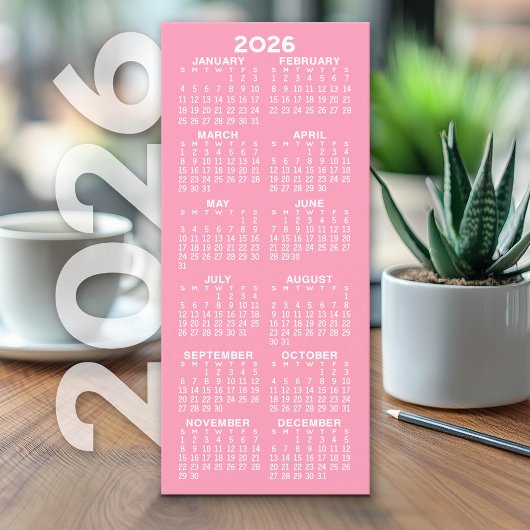 Kalender - Moderne Minimaal Lange Roze Witte Kaart