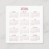 Kalender Nieuwjaar 2026 Vierkant Visitekaartje (Achterkant)