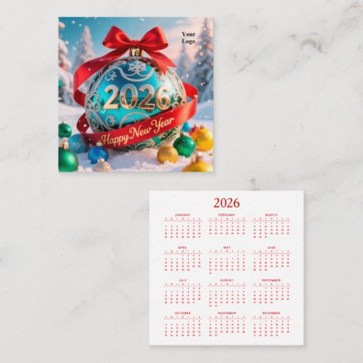 Kalender Nieuwjaar 2026 Vierkante Visitekaartje (Voorkant / Achterkant)