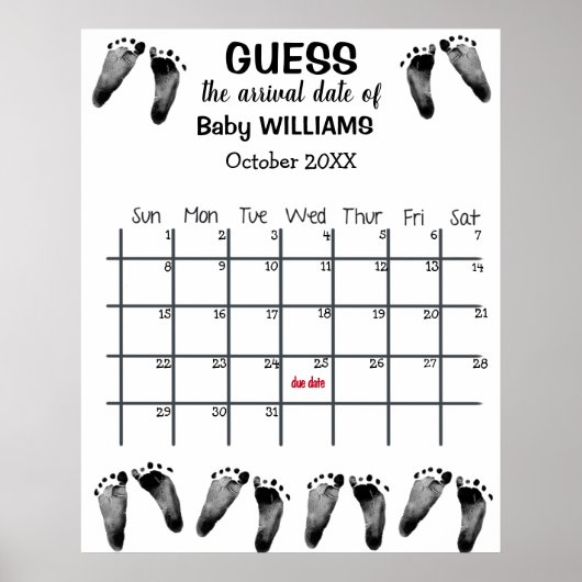 Kalender om de Verwachte Datum te Raden met Voetaf Poster (Voorkant)