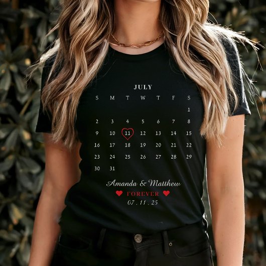 Kalender Paar Jubileum Valentijnsdag Zwart T-shirt