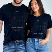 Kalender Paar Jubileum Valentijnsdag Zwart T-shirt