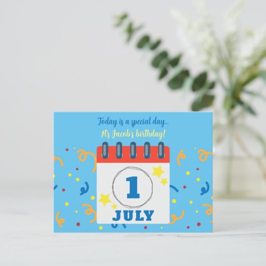 Kalender Pagina 1 juli Verjaardag Viering Briefkaart (Staand voorkant)