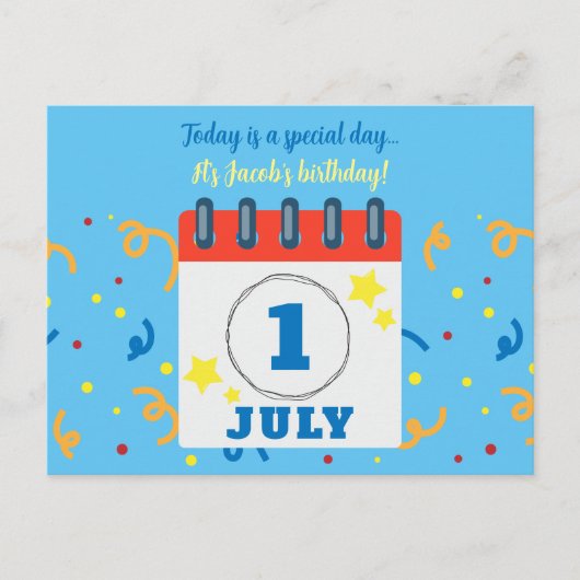 Kalender Pagina 1 juli Verjaardagsfeestje Briefkaart (Voorkant)