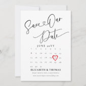 Kalender Rode Hart Datum Moderne Calligrafie Trouw Save The Date (Voorkant)