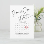 Kalender Rode Hart Datum Moderne Calligrafie Trouw Save The Date (Staand voorkant)