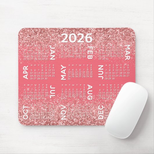 Kalender - roze glitterprint muismat (Met muis)