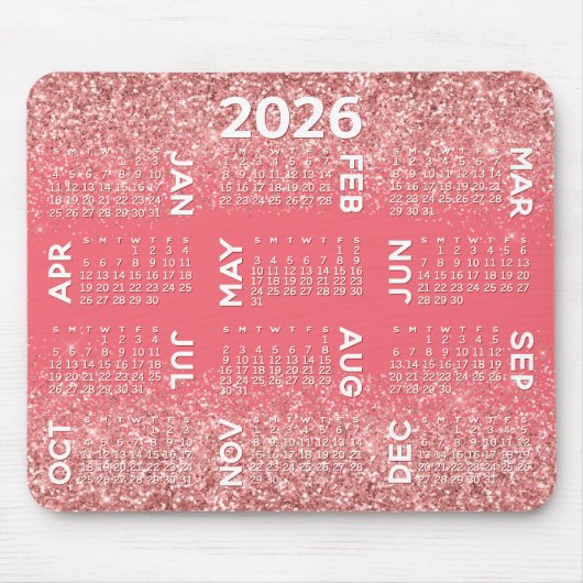 Kalender - roze glitterprint muismat (Voorkant)