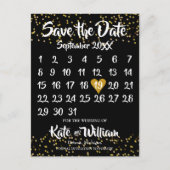 Kalender Save the Date Foto Goud Stof Confetti Aankondigingskaart (Voorkant)