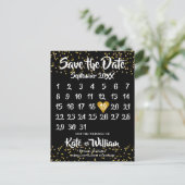 Kalender Save the Date Foto Goud Stof Confetti Aankondigingskaart (Staand voorkant)