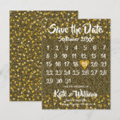 Kalender Save the Date Gold Love Hearts Glitter Aankondigingskaart (Voorkant / Achterkant)