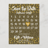 Kalender Save the Date Gold Love Hearts Glitter Aankondigingskaart (Voorkant)